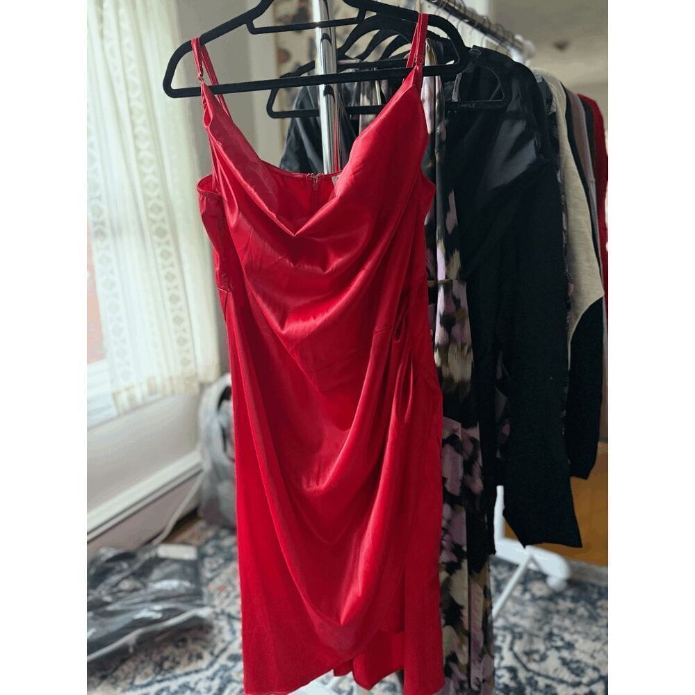 NWT Rebdolls Red Midi Ruched Slip Dress
